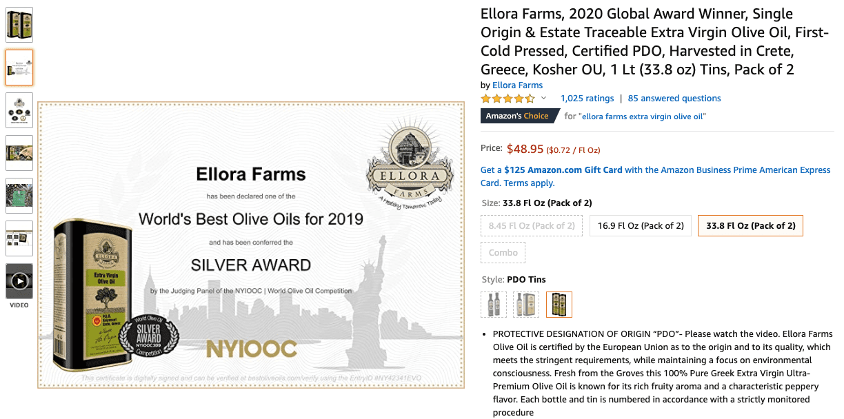 Ellora Farms Amazon Listing